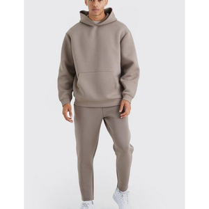 <b>Mens</b> Taupe Beige Hooded Tracksuit Set Plain Heavyweight <b>Pullover</b> Hoodie Kangaroo Pocket Joggers Casual Autumn Winter Streetwear - Product Image 1