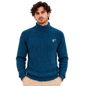 Suéter de cuello alto acanalado azul verdoso para hombre, jersey de invierno de manga larga, cuello alto, cálido, informal, de punto, a la moda - Product Image 1