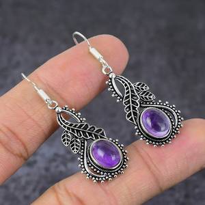 Nikhil Gems Handmade Genuine Amethyst Drop <b>Earrings</b> 925 Sterling Silver Peace Shape Trendy Minimalist Gemstone Jewelry Elegant - Product Image 5