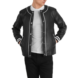 Stylish Mens Navy Blue Printed Soft PU Leather Jackets Fully Customized With 100% Original Sheepskin Front Closures Style Zipper - Product Image 4