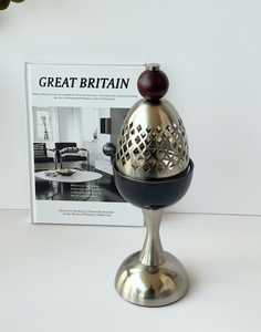 Stainless Steel Incense Burner with Wooden Top Aromatherapy <b>Diffuser</b> Decorative Metal Holder for Bakhoor All-Season Use - Product Image 1