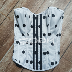Overbust Steelboned White On Black Polka Dot Corset Top - Product Image 2