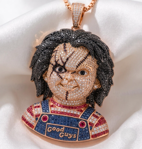 Collier Pendentif Chucky Plaqué Or Rose Rhodié avec Moissanite VVS Taille Brillant Certifiée Unisexe - Product Image 3