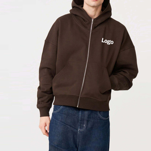 Sudadera con Capucha de Forro Polar 100% Algodón de Alto Gramaje 350g, Transpirable, con Cremallera Completa, Manga Larga, Hombro Caído, Ajuste Regular, para Hombre, Invierno - Product Image 3