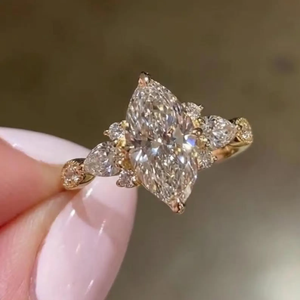 1.5 CT Marquise Cut Diamond Engagement Ring Three Stone Vintage Inspired Bridal Anniversary <b>Gift</b> 18k Gold Plated Luxury - Product Image 3