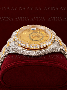 Luxury Iced Out Moissanite <b>Diamond</b> <b>Watch</b> for Men Gold Dial Two Tone Stainless Steel Date Display Hip Hop Wrist <b>Watch</b> - Product Image 2