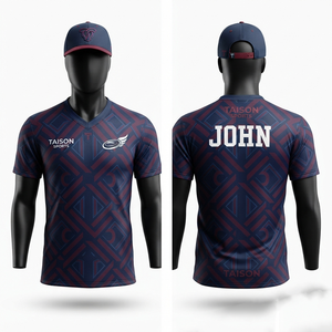 Jersey de Disc Golf Premium para Hombre, 160 GSM, Poliéster Interlock, Color Azul Marino y Granate, Sublimación, Logotipo Personalizado, Nombre del Equipo, Impresión de Número - Product Image 1