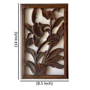 Panneau mural en bois floral artisanal avec cadre |   Décoration murale sculptée à motif floral pour le salon (Lot de 1) - Product Image 2