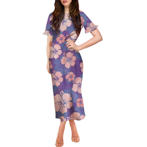 Vestidos de Manga Corta con Estampado de Flor de Hibisco Hawaiano, Vestidos Modernos para Damas, Vestido Midi Floral para Mujer - Product Image 2