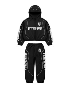 Black Maroon Hanfive Tracksuit Set | Oversized <b>Zip</b> Hoodie & Jogger Pants| Streetwear Matching Set OEM Private Label Manufacturer - Product Image 2