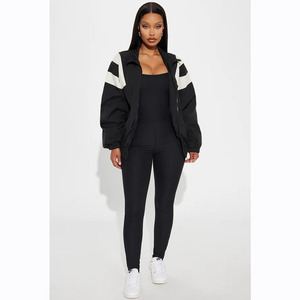 <b>Women's</b> <b>Black</b> Color Blocking Tracksuit Set Full Sleeve Zipper Jacket And <b>Leggings</b> Sporty Style Breathable Spring Wear - Product Image 1