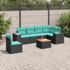 Ensemble de canapés de patio en polyrotin noir 7 pièces avec coussins, mobilier d'extérieur élégant - Product Image 1