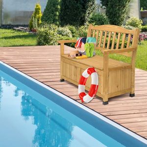 44-Inch Cedar Patio Bench with <b>Backrest</b> & Armrest Bright Yellow for Yard Storage - Product Image 3