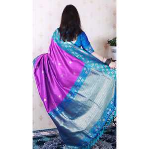 Sari en soie Banarasi violet ondulé Elite Weaves avec un motif Zari tissé unique, chemisiers et chemises doux pour femmes - Product Image 4