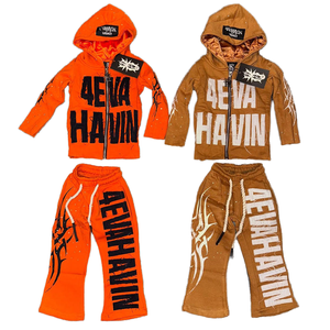 Chándal Naranja para Niños con Capucha, Manga Larga, Estampado de Letras, Corte Regular Informal, Ropa de Otoño, Bolsillos Laterales, Cierre de Cremallera - Product Image 4