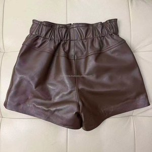 Customize Multi Colors Designer Summer Butter Softness Lambskin Genuine <b>Leather</b> Regular Fit Feel <b>Women</b> <b>Shorts</b> - Product Image 4