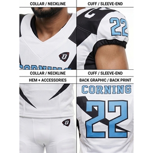 Custom Sublimated Printed White V-Neck American Football Jersey Premium Moisture Wicking Polyester <b>Mesh</b> CORNING Team Game - Product Image 4