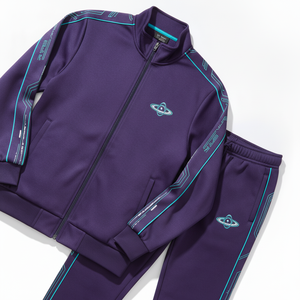 Conjunto Deportivo Unisex Morado, Chaqueta con Cierre Completo y Pantalones con Estampado Geométrico, Transpirable, Estilo Deportivo, Ropa de Otoño - Product Image 4