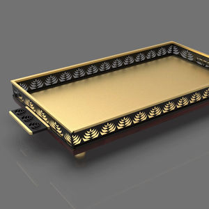 Plateau de service rectangulaire en acier inoxydable poli, luxueux et écologique, avec poignées, design décoratif pour table - Product Image 1