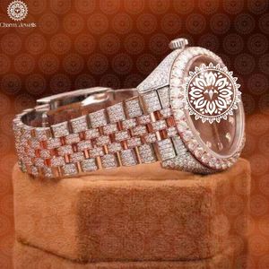 Montre de luxe Charm Jewells en acier inoxydable avec accent diamant, mouvement mécanique analogique, boîtier 40 mm, cadran en verre, date automatique, étanche - Product Image 2