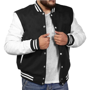 Original Men Varsity <b>Jacket</b> Wool Fabric Regular <b>Leather</b> Sleeves Breathable and Quick Dry Customized logo Varsity <b>Jacket</b> for Men - Product Image 1