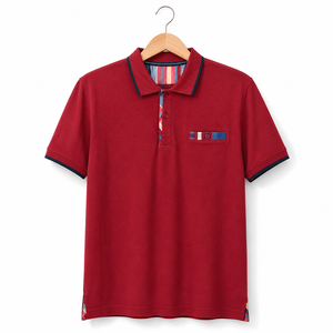 Polo de piqué moderno para hombre con cuello con ribete, cremallera en contraste y bolsillo en el pecho, manga corta, estilo casual elegante para personalización OEM/ODM - Product Image 4