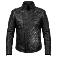 Veste en cuir noir à chaînes cloutées style gothique punk pour homme, avec motif vitrail cathédrale, vente en gros d'usine, service OEM ODM personnalisé
