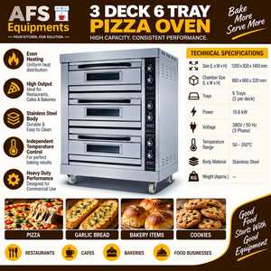 เตาอบพิซซ่าสแตนเลส AFS Equipments 3 ชั้น 6 ถาด ใช้ไฟฟ้า/แก๊ส 380V ควบคุมอุณหภูมิแยกอิสระ สำหรับเชิงพาณิชย์ - Product Image 1