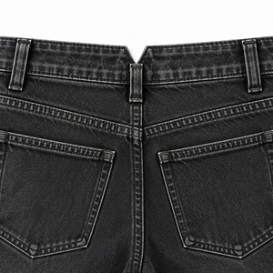 Jeans de Mezclilla de Cintura Alta y Pierna Recta para Mujer con Cintura Trasera en V - Negro Lavado - Product Image 4