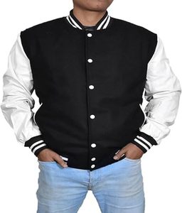 High Varsity College Baseball <b>Jacket</b> Latest OEM Custom Plus Size <b>Long</b> Style Varsity Embroidery Wool Genuine Leather sleeves - Product Image 1