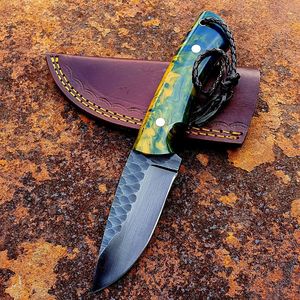 Damascus Hunting Knife Outdoor Utility Industrial Grade OEM Compact Fixed Blade Resin Handle Wholesale Gift Dad - Product Image 5