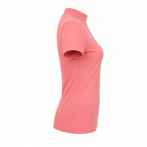 T-shirt personnalisé rose corail pour femme, coupe ajustée, col montant, manches courtes, en jersey de coton peigné lisse - Product Image 4