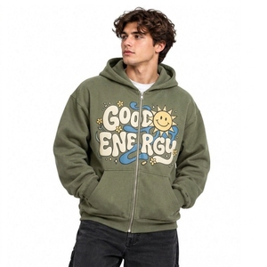 Sweat à capuche zippé pour homme de haute qualité, en molleton de coton épais, avec impression en relief, motif artistique de dessin animé 'Stay Alive', confortable et chauffant, vente en gros - Product Image 2