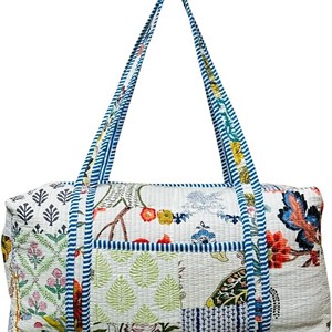 Hand Block Printed Cotton Duffle Luggage <b>Bag</b> Travel Floral Weekend Eco-Friendly Large Capacity Durable Zip Closure Portable - Product Image 3