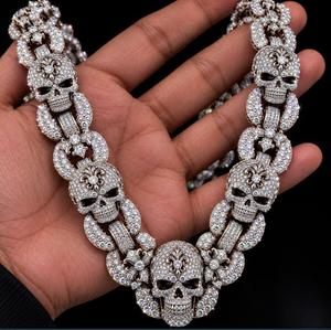 Collar de Moissanita con Diseño de Calavera, Cadena Gruesa con Colgante, Aspecto de Diamante Brillante, Joyería Streetwear - Product Image 3