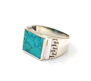 Bague carrée en turquoise, argent sterling 925, pierre précieuse bleue naturelle, bague statement, bijoux faits à la main pour hommes et femmes - Product Image 2