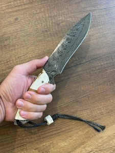 A&M Enterprises Handmade Damascus Steel Hunting <b>Knife</b> <b>Bone</b> and Wood <b>Handle</b> and Leather Sheath Survival Utility Camping <b>Knives</b> - Product Image 4