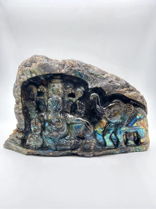 Estatua de Ganesha de Labradorita Natural Brillante, Escultura de Cristal Tallada a Mano, Decoración para el Hogar, Proveedor Mayorista OEM ODM - Product Image 1
