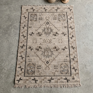 Modern Handwoven <b>Jute</b> <b>Rug</b> Beige Gray Geometric Pattern Fringed Anti-Slip Thick Area Carpet Textured Design Living Room Bedroom - Product Image 1