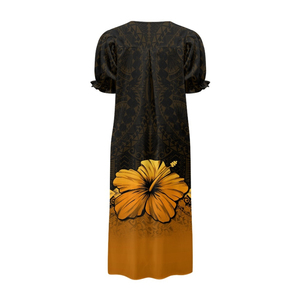 Vestidos Midi con Mangas Abullonadas Mumu de Micronesia, Diseño Personalizado, Estampado Floral Hawaiano, Vestido Muumuu Micronésico, Ropa de Talla Grande para Mujer - Product Image 2