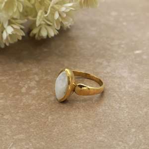 Boho Marquise Rainbow Moonstone Engagement <b>Ring</b> 14K Gold Plated Brass Handmade Dainty Unisex Gemstone Jewelry - Product Image 3