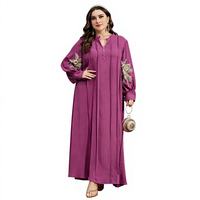 Nouvelle Robe Décontractée Quotidienne Ample à Col en V et Grandes Manches Lanterne Brodé Style Africain Musulman Tibétain pour Femme 2026