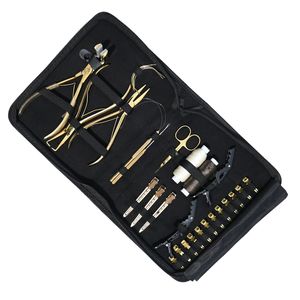 Kit d'outils professionnels pour extensions capillaires avec outil de sertissage et de retrait de perles, outil à boucle, outil pour extensions adhésives et ensemble d'aiguilles courbées - Product Image 1