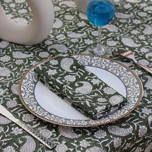<b>Green</b> Printed Cotton Linen <b>Tablecloth</b> Floral Paisley Pattern Classic Woven Washable Home Use Durable Washable Customizable - Product Image 4