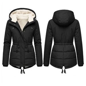 Custom Women's <b>Black</b> Quilted Parka Jacket Polyester Shell Sherpa Hood Lining Drawstring Waist Warm Winter Coat - Product Image 3