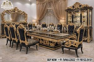 Elegante Juego de Comedor Estilo California King en Acabado Plateado, Mesa de Comedor para 8 Personas, Muebles de Comedor de Madera Tallada al por Mayor - Product Image 3