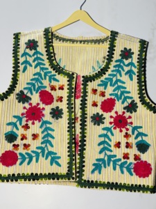 Hand Embroidered Floral Vest: Striped Boho Suzani Waistcoat, festival <b>Hippie</b>, Folk Art <b>Jacket</b>, Handmade - Product Image 5
