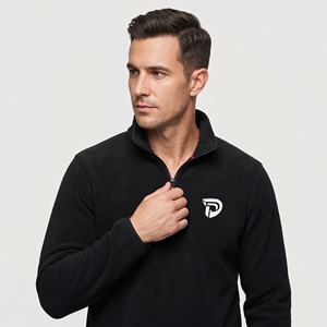 Dumela Men's Black Fleece <b>Quarter</b> <b>Zip</b> Pullover With <b>White</b> Logo Front Regular Fit Casual Autumn Wear - Product Image 4