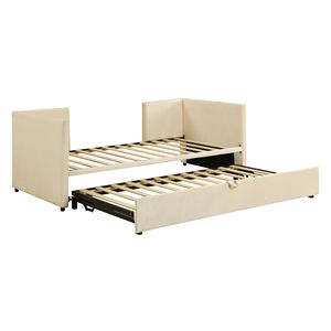 Divano letto imbottito beige a una piazza e mezza con letto estraibile a scomparsa - Product Image 3