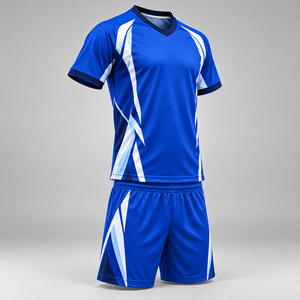 Uniforme de football personnalisable bleu cobalt et blanc, maillot et short de football sublimés avec logo personnalisé - Product Image 3
